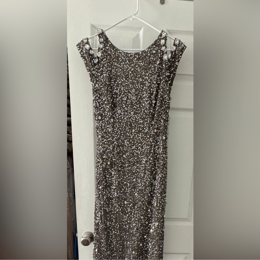 Adrianna Papell Silver Sequin Sheath Dress for Cocktail